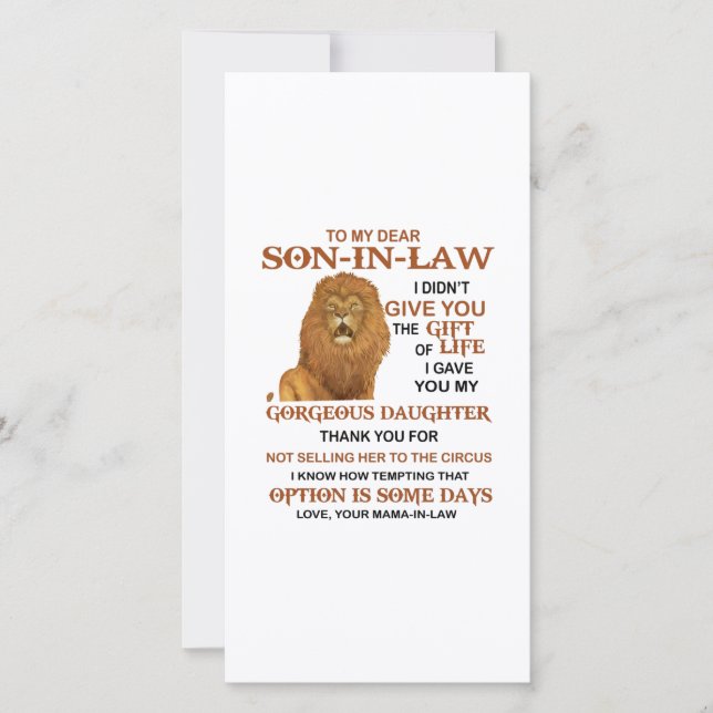 Dear Son-In-Law I Gave You My Gorgeous Daughter Thank You Card (Front)