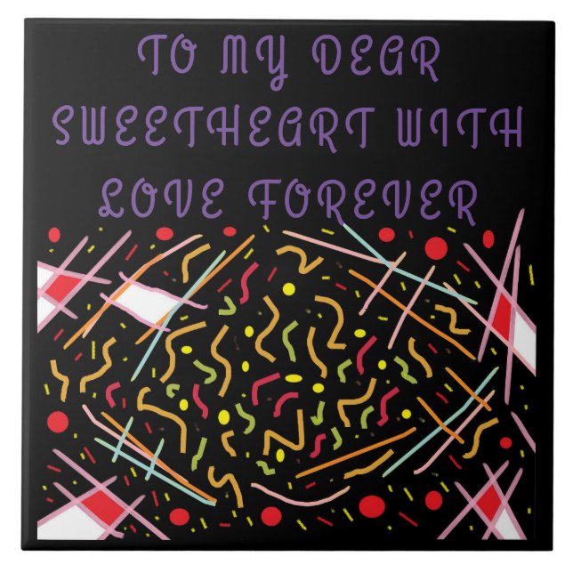 Dear sweetheart message red purple design ceramic tile (Front)