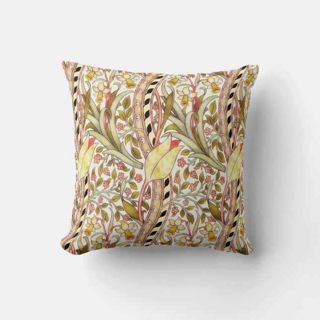 Dearle Daffodil Vintage Floral Pattern Cushion (Front)