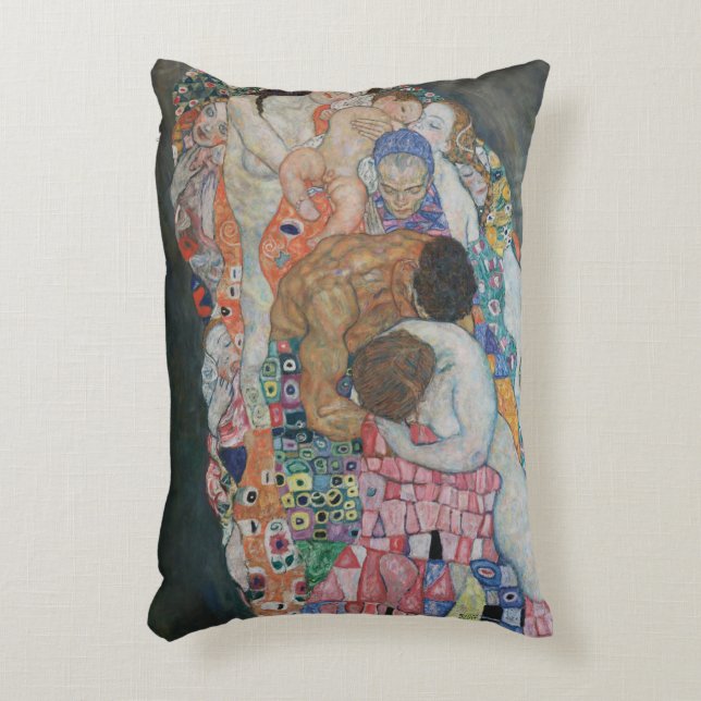 Death and Life by Gustav Klimt Vintage Art Nouveau Decorative Cushion (Front(Vertical))