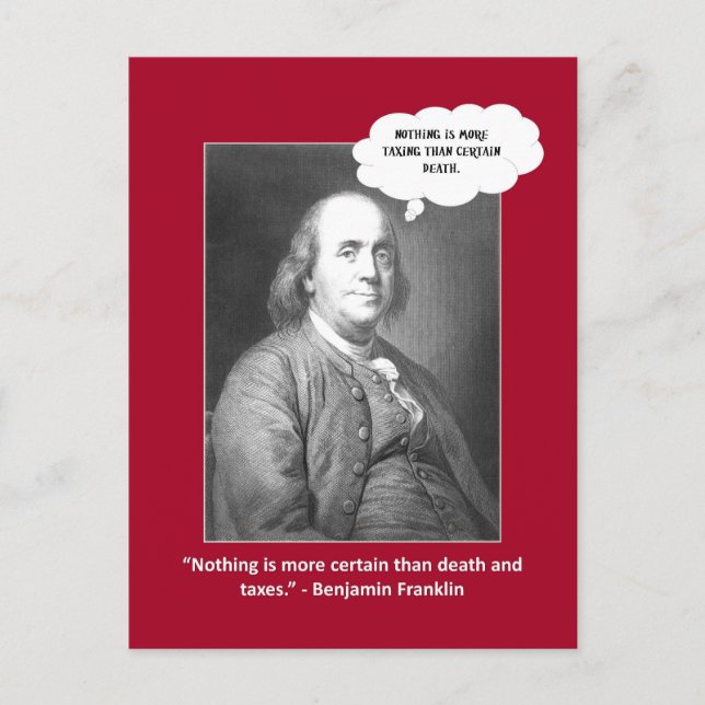 Death And Taxes Quote Funny Play On Words Postcard (Front)