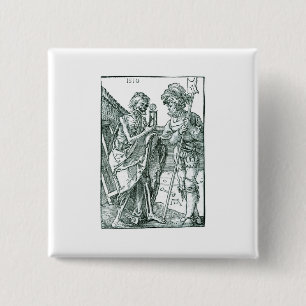 Death and the Landsknecht - Albrecht Durer - c1510 15 Cm Square Badge