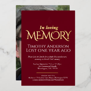 Death Anniversary dove photo dark red foil