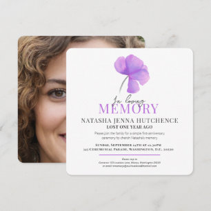 Death Anniversary purple watercolor flower photo Invitation
