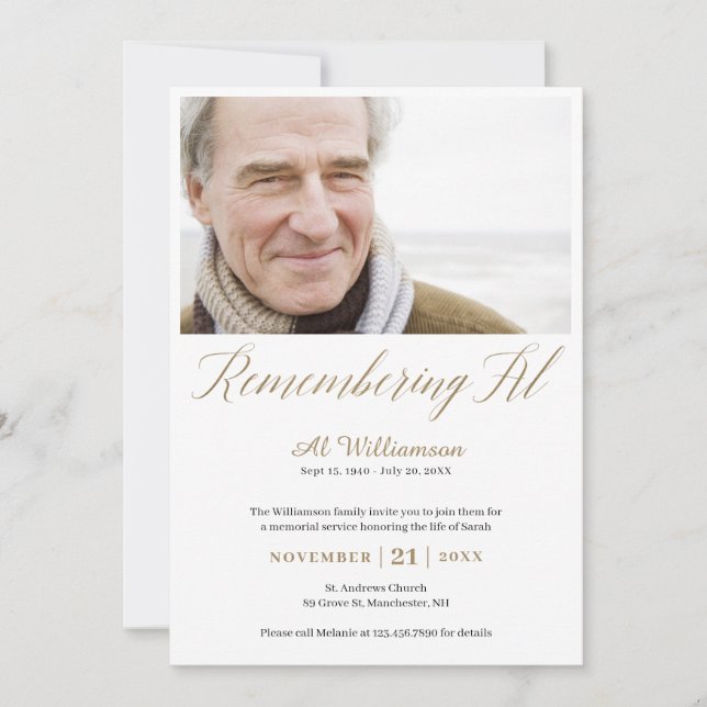 Death Anniversary Remembering Al Photo Memory Invitation (Front)