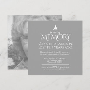 Death Anniversary white dove grey white photo Invitation