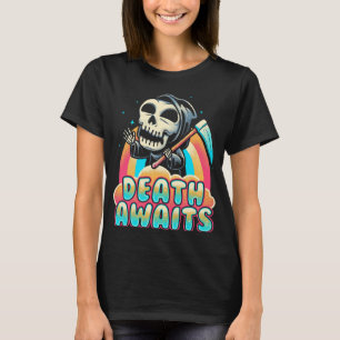 Death Awaits Grim Reaper Scythe Rainbow T-Shirt