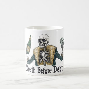 Death Before Debt - Vintage Skull Illustration Coffee Mug
