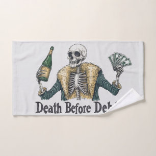 Death Before Debt - Vintage Skull Illustration Hand Towel