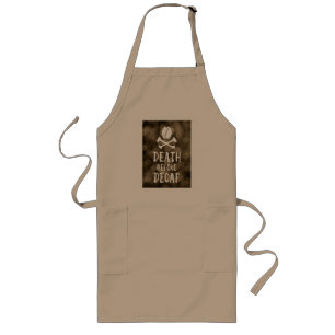 death before decaf coffee bean and crossbones long apron