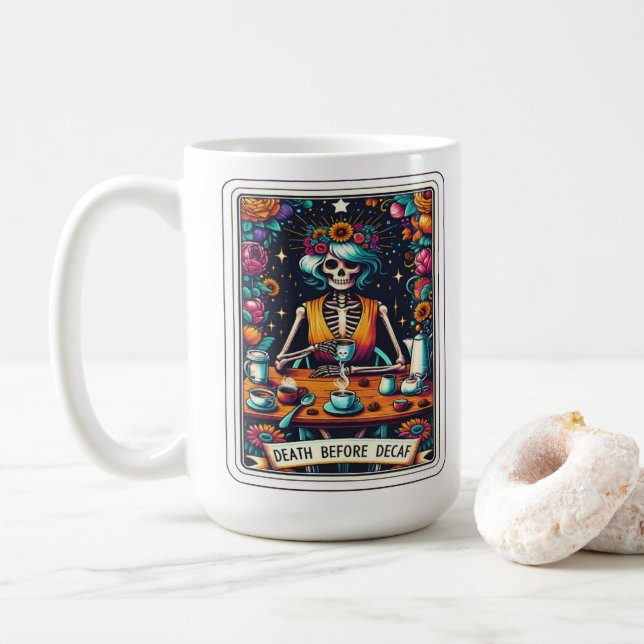Death Before Decaf Tarot Card Collection Coffee Mug (With Donut)