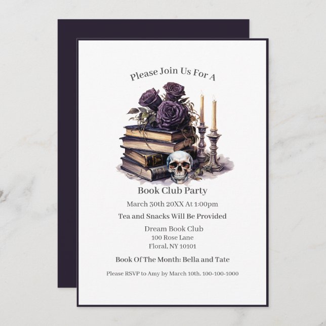 Death By TBR, Book Lover, Book Club Invitation (Front/Back)