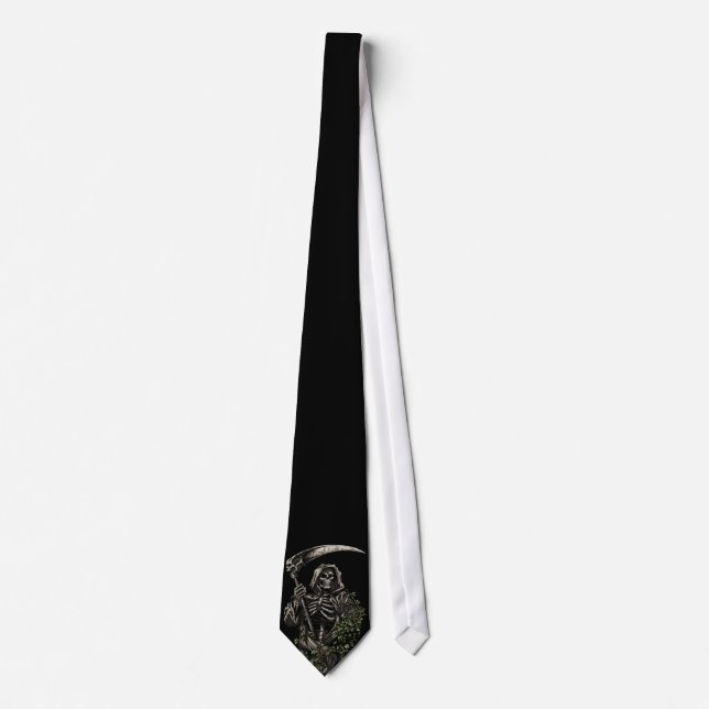 Death - Evil Skeleton Grim Reaper with Scythe Tie (Front)