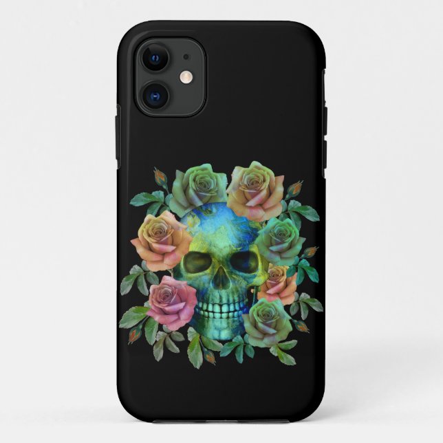 DEATH GREEN SKULL WITH FLOWERS Case-Mate iPhone CASE (Back)