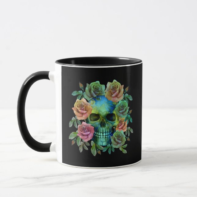 DEATH GREEN SKULL WITH FLOWERS MUG (Left)