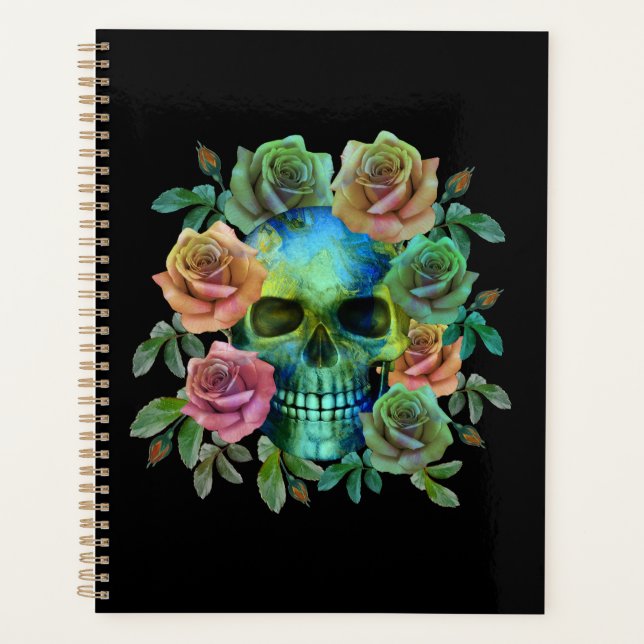 DEATH GREEN SKULL WITH FLOWERS PLANNER (Front)