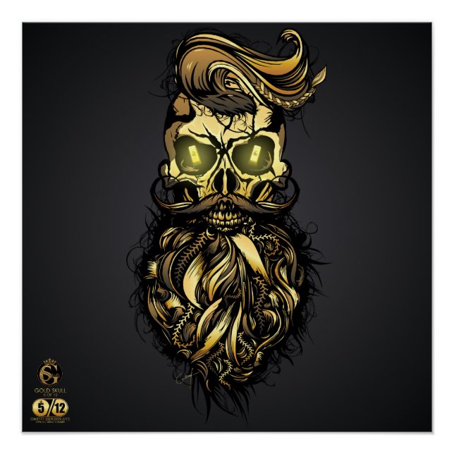 Death head hipster skulls bearded or mustachu poster (Front)