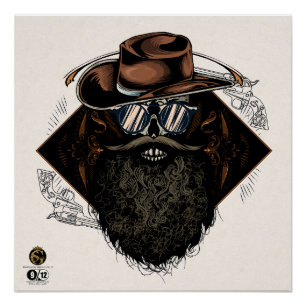 Death head hipster skulls cowboy bearded poster