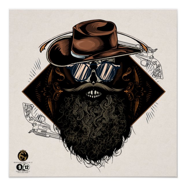 Death head hipster skulls cowboy bearded poster (Front)