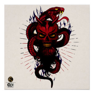 Death head hipster skulls serpent tattoo devil poster