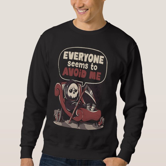 Death Issues Funny Halloween Skull Grim Reaper Ske Sweatshirt (Front)