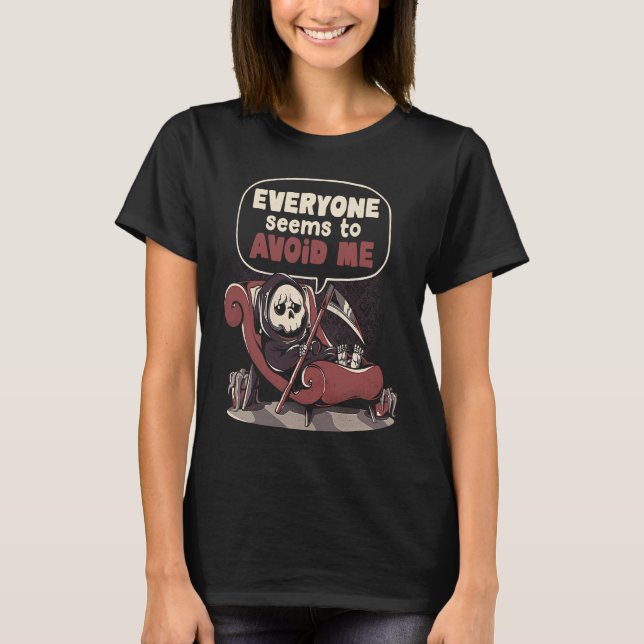 Death Issues Funny Halloween Skull Grim Reaper Ske T-Shirt (Front)
