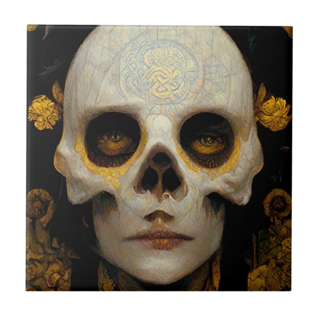 Death Mask Fantasy Sci-Fi Art Ceramic Tile (Front)