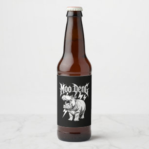 Death Metal Cute Baby Hippo Moo Deng Hippopotamus Beer Bottle Label