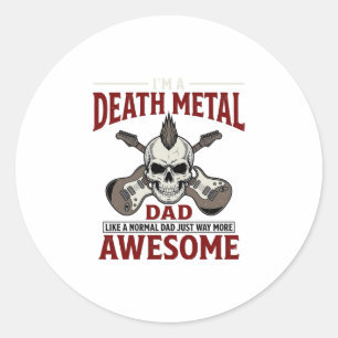 Death Metal Dad Skull Guitar Vintage Shirt Design_ Classic Round Sticker