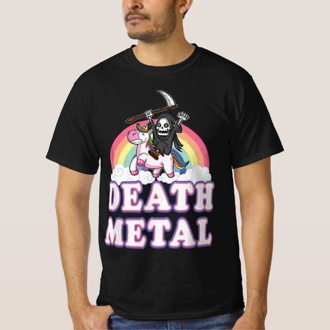 Death Metal Rock Music Rainbow Grim Reaper Riding  T-Shirt (Front)