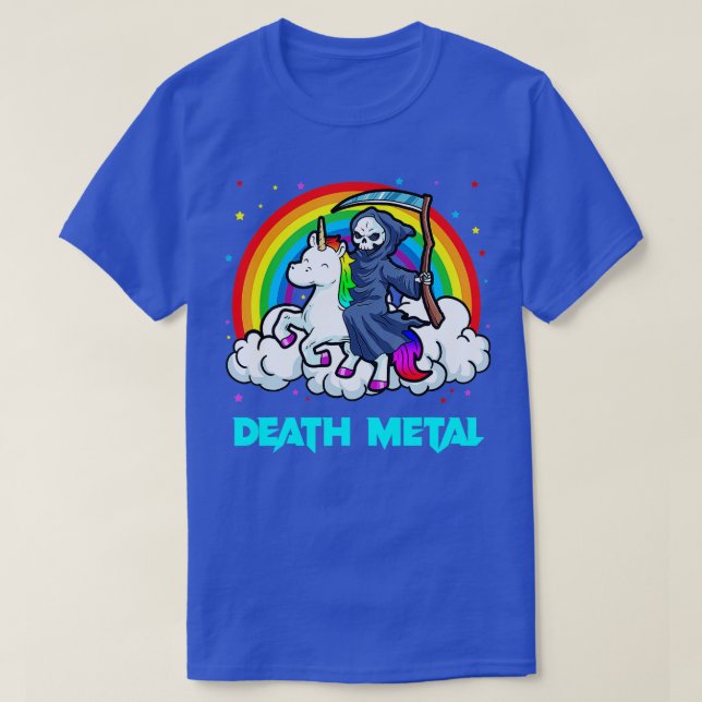 Death Metal s Unicorn Rainbow Grim Reaper Heavy Me T-Shirt (Design Front)