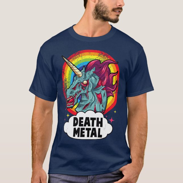 Death Metal Unicorn Rainbow Rocker Emo Zombie T-Shirt (Front)