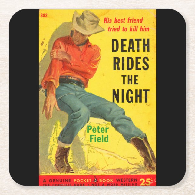 Death Rides the Night western book cover Square Paper Coaster (Front)