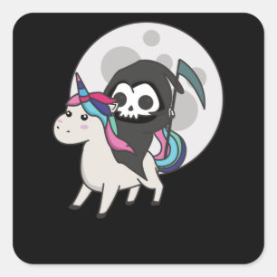Death Riding Unicorn Funny Unicorns moon Square Sticker