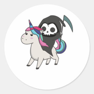 Death Riding Unicorn Funny Unicorns Rainbow Classic Round Sticker
