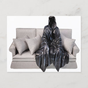 Death sitting on a couch postcard