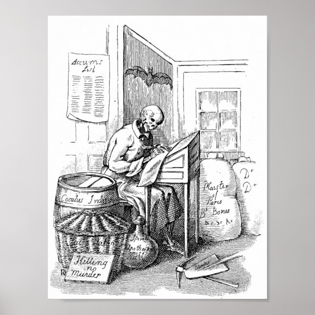 Death Skeleton Writing list Macabre Horror Art Poster (Front)