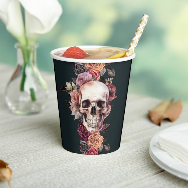 Death skull floral  paper cups (Insitu)