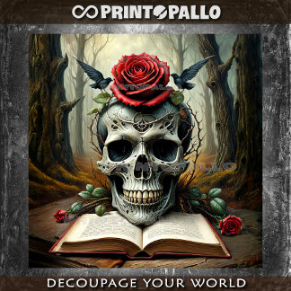 Death skull on cursed book with roses and crows -  tissue paper