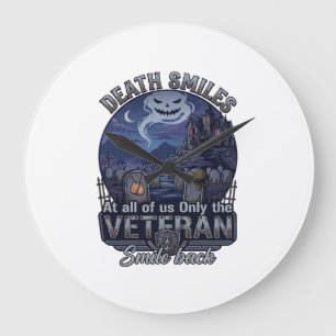 Death Smiles Veteran Halloween Ghost Graveyard Hau Large Clock