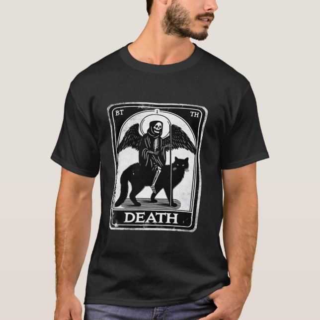 Death Tarot Card with Black Cat T Shirt (Front)