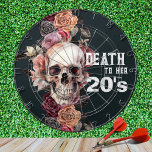 "Death to her 20s" - 30th birthday floral  Dartboard<br><div class="desc">R.I.P. to the decade of decadence! This stylish floral dartboard makes the ideal gift for a 30th birthday, or you can easily customise the text for another decade as a 40th or other birthday gift. Featuring a gothic skull with pale apricot, black and burgundy flowers on a deep black background....</div>