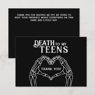 Death To My Teens Trendy Gothic 20th Birthday Thank You Card