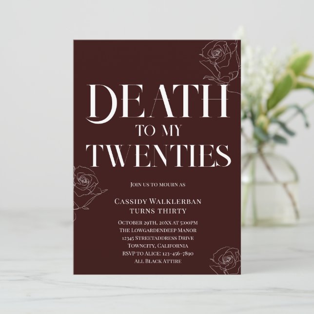 Death to my Twenties 30th Birthday  Invitation (Standing Front)
