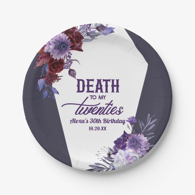 Death To My Twenties Floral 30th Birthday Party Paper Plate (Front)