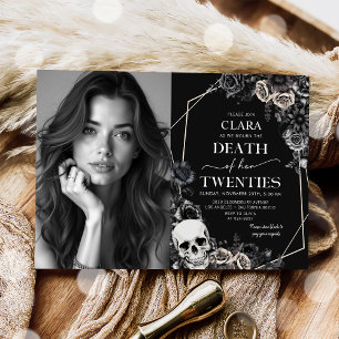 Death To My Twenties Floral 30th Birthday Photo Invitation