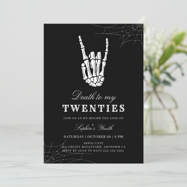 Death To My Twenties Gothic Halloween Birthday Invitation (Standing Front)