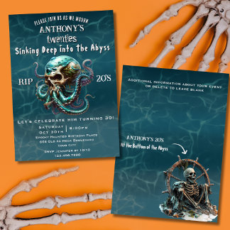 Death to My Youth Skull Kraken 30th Birthday Party Invitation