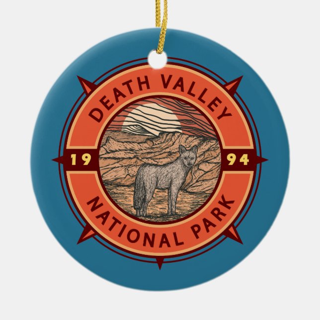 Death Valley National Park Coyote Retro Compass  Ceramic Ornament (Front)