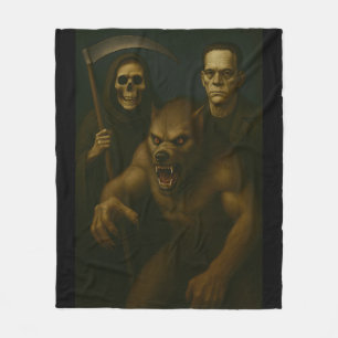 Death, Werewolf & Frankenstein "window display" Fleece Blanket
